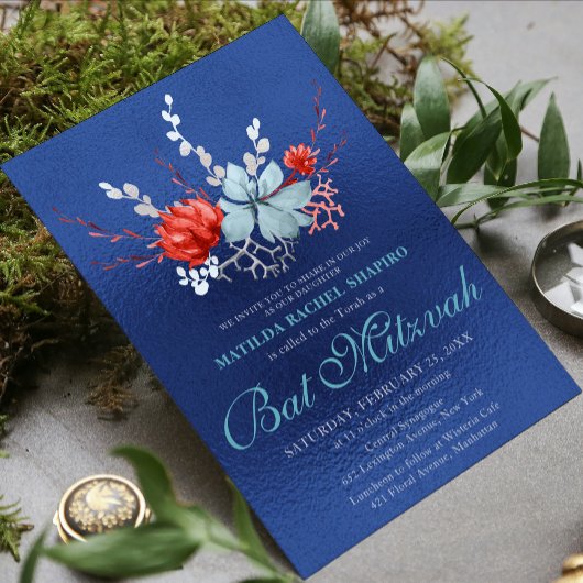 Waterverf Succulent Floral Botanisch Bat Mitzvah Kaart