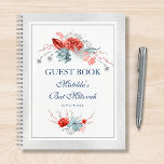 Waterverf Succulent Floral Botanisch Bat Mitzvah Notitieboek<br><div class="desc">Dit ontwerp is voorzien van sierlijke waterverf sappige bloemboeketten in zacht blauw en zilver met een levendige rode bloemetjes op een witte achtergrond met een zilveren glanzende rand. Personaliseer met uw Bat Mitzvah-gegevens door de tekst in de tekstvakken te bewerken. Ontworpen voor u door Evco Studio www.zazzle.com/store/evcostudio #mitzvah #batmitzvah #eventplanner...</div>