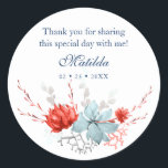 Waterverf Succulent Floral Botanisch Bat Mitzvah Ronde Sticker<br><div class="desc">Dit ontwerp is voorzien van een sierlijke waterverf sappige bloemenboeket in koraal en blauw met uw Thank You informatie hierboven. Personaliseer door de tekst in de tekstvakken te bewerken. Ontworpen voor jou door Evco Studio www.zazzle.com/store/evcostudio #mitzvah #batmitzvah #eventplanner #mazeltov #jewish #mitzvahswag #party #wedding #kosher #thankyou #bedankt #mitzvahlife #corporateevents #partyplanning #jewishlife...</div>