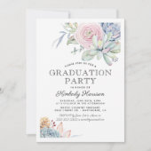 Waterverf Succulent Floral Graduation Party Kaart (Voorkant)