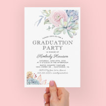 Waterverf Succulent Floral Graduation Party