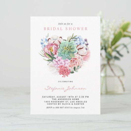 Waterverf Succulent Floral Heart Vrijgezellenfeest Kaart (Staand voorkant)