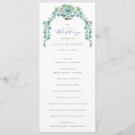 Waterverf Succulent Flower Arbor Garden Wedding Programmakaart (Voorkant)