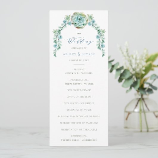 Waterverf Succulent Flower Arbor Garden Wedding Programmakaart (Staand voorkant)