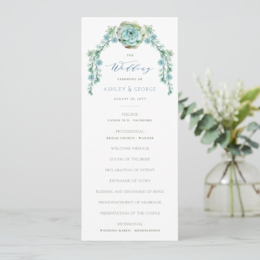 Waterverf Succulent Flower Garden Wedding Programm Kaart (Staand voorkant)