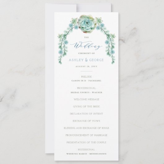 Waterverf Succulent Flower Garden Wedding Programm Kaart (Voorkant)