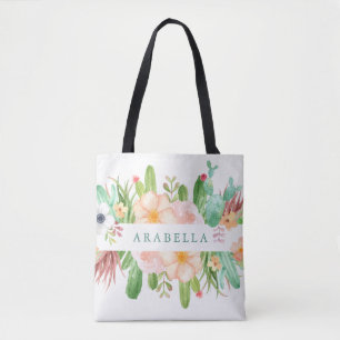Waterverf Succulent Flowers op White Tote Bag