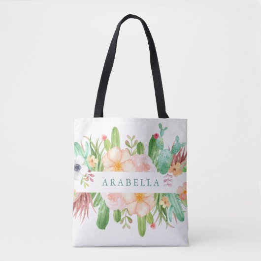 Waterverf Succulent Flowers op White Tote Bag (Voorkant)