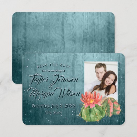 Waterverf Succulent Foto Blauwgroen sparen de Datu Kaart (Voorkant / Achterkant)