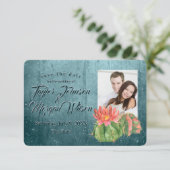 Waterverf Succulent Foto Blauwgroen sparen de Datu Kaart (Staand voorkant)