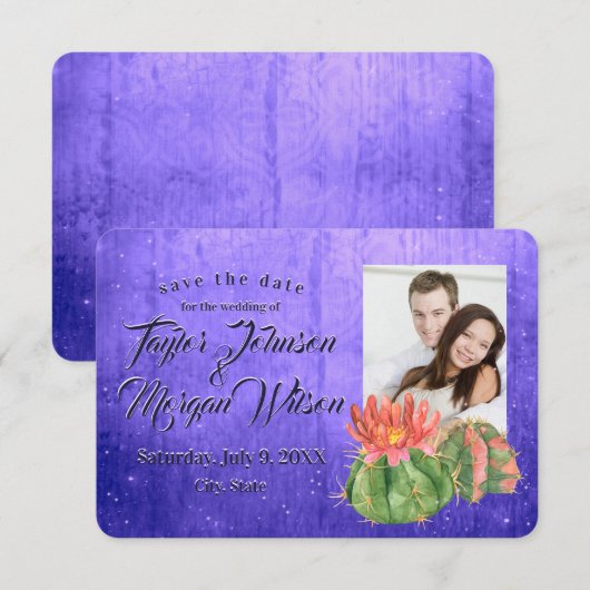 Waterverf Succulent Foto Paars Save the Date Kaart (Voorkant / Achterkant)