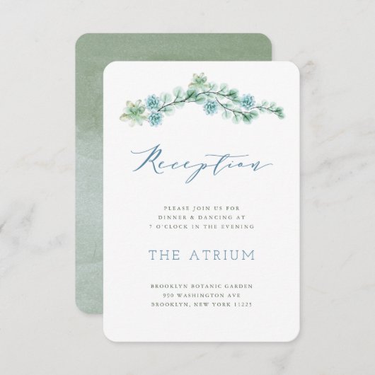 Waterverf Succulent Garden Wedding Reception Kaart (Voorkant / Achterkant)