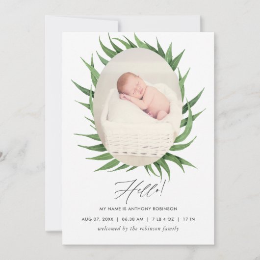 Waterverf Succulent Geboorte Aankondiging Fotokaar (Voorkant)