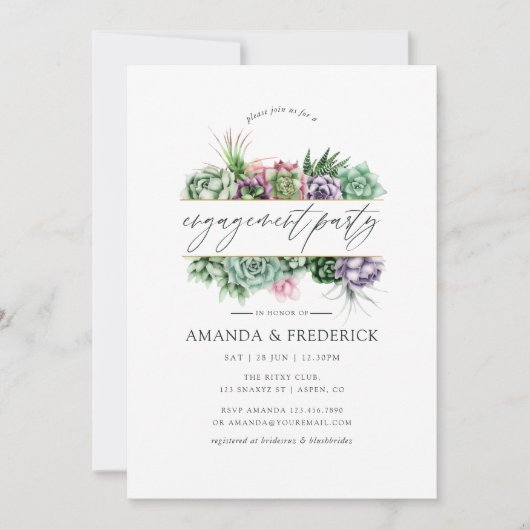 Waterverf Succulent Geometric Engagement Party Kaart (Voorkant)