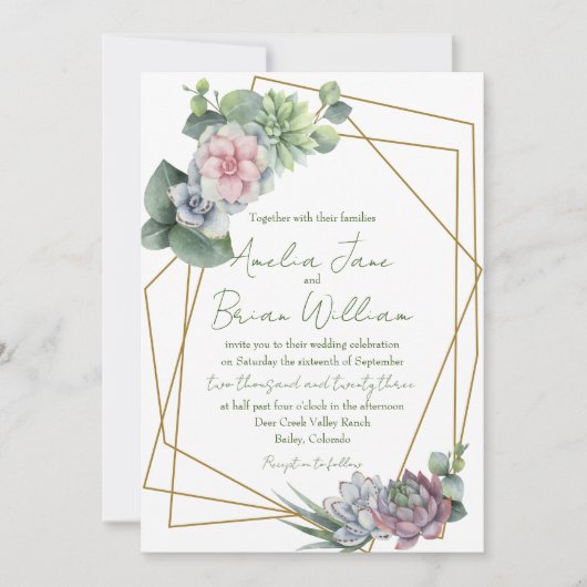 Waterverf Succulent Geometric Plant Wedding Kaart (Voorkant)