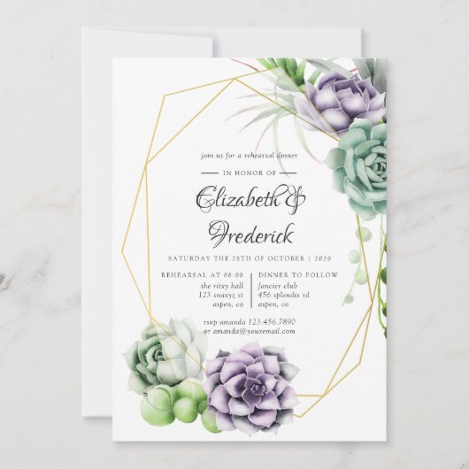 Waterverf Succulent Geometric Rehearsal Dinner Kaart (Voorkant)