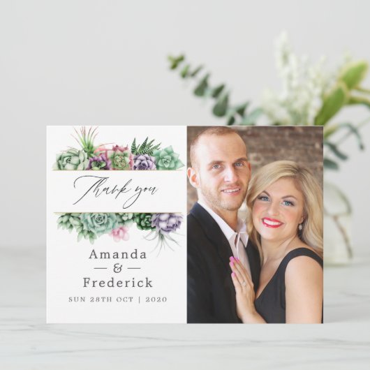 Waterverf Succulent Geometric Wedding Bedankkaart (Staand voorkant)