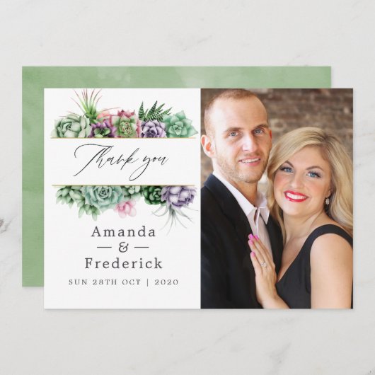 Waterverf Succulent Geometric Wedding Bedankkaart (Voorkant / Achterkant)