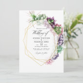 Waterverf Succulent Geometric Wedding Foto Kaart (Staand voorkant)