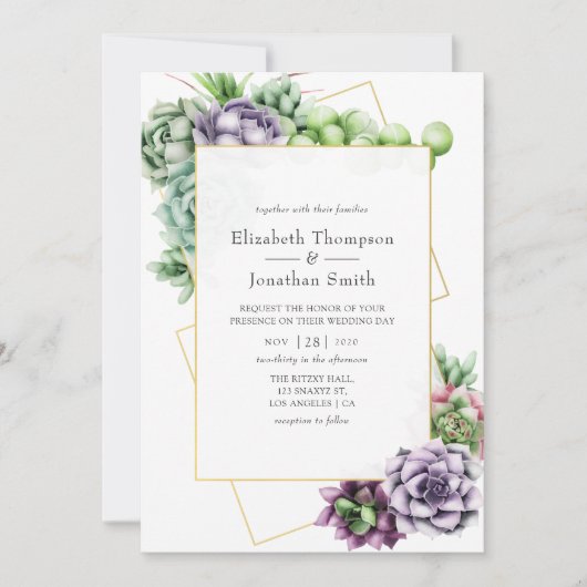Waterverf Succulent Geometric Wedding Kaart (Voorkant)