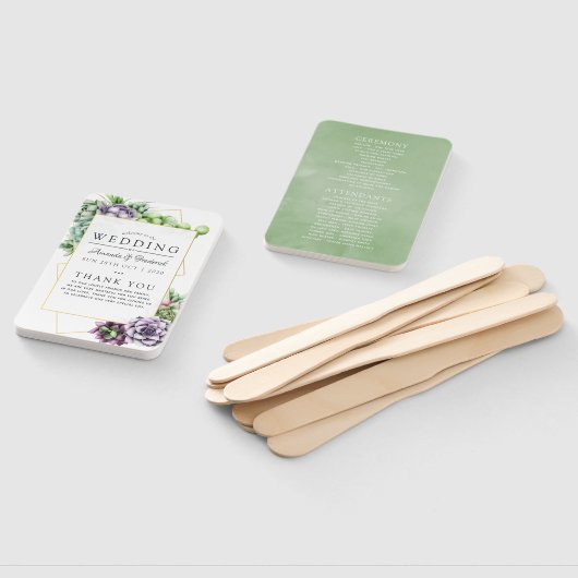 Waterverf Succulent Geometric Wedding Program Handwaaier (Niet-gemonteerd)