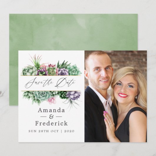 Waterverf Succulent Geometric Wedding Save The Date (Voorkant / Achterkant)
