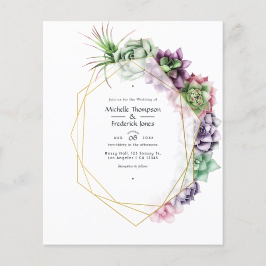 Waterverf Succulent Geometric Wedding Uitnodiging Flyer (Voorkant)