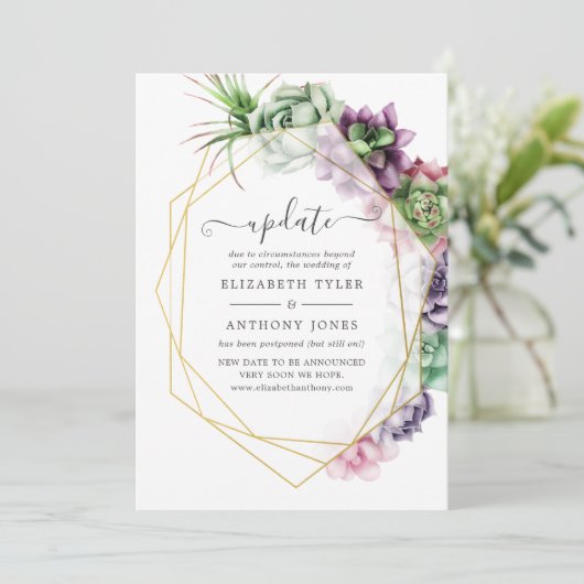 Waterverf Succulent Geometric Wedding Update Kaart (Staand voorkant)