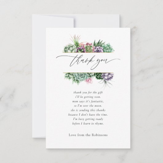 Waterverf Succulent Geometrisch Baby shower Bedankkaart (Voorkant)