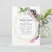 Waterverf Succulent Geometrisch Virtueel Baby show Kaart (Staand voorkant)