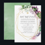 Waterverf Succulent Geometrische bat Mitzvah Kaart<br><div class="desc">Trendy succulents bruiloft vleermuis mitswa met gouden geometrisch lijst en salie groene waterverf wassen omgekeerde.</div>