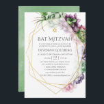 Waterverf Succulent Geometrische bat Mitzvah Kaart<br><div class="desc">Trendy succulents bruiloft vleermuis mitswa met gouden geometrisch lijst en salie groene waterverf wassen omgekeerde.</div>