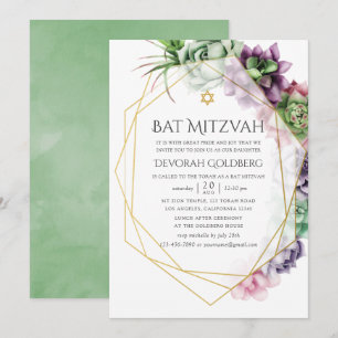 Waterverf Succulent Geometrische bat Mitzvah Kaart