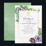 Waterverf Succulent Geometrische bat Mitzvah Kaart<br><div class="desc">De rendy is een vleermuis met een mitzvah-uitnodiging met gouden geometrische lijsten en elegante handschrift-typografie.</div>