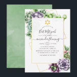 Waterverf Succulent Geometrische bat Mitzvah Kaart<br><div class="desc">De rendy is een vleermuis met een mitzvah-uitnodiging met gouden geometrische lijsten en elegante handschrift-typografie.</div>