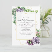 Waterverf Succulent Geometrische Heilige Communie Kaart (Staand voorkant)