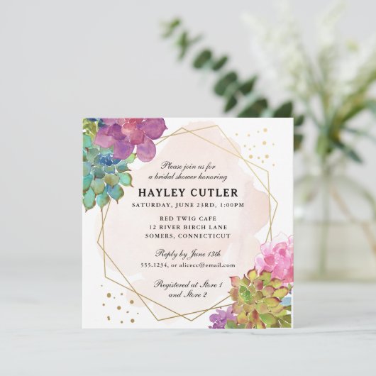 Waterverf Succulent Gold Terrarium Vrijgezellenfee Kaart (Staand voorkant)