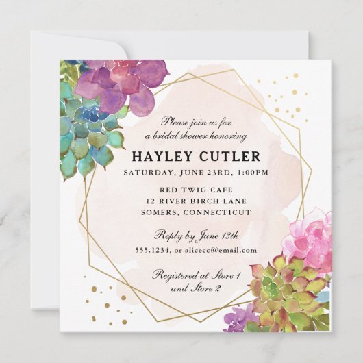 Waterverf Succulent Gold Terrarium Vrijgezellenfee Kaart (Voorkant)