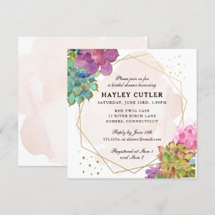 Waterverf Succulent Gold Terrarium Vrijgezellenfee Kaart