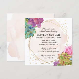 Waterverf Succulent Gold Terrarium Vrijgezellenfee Kaart