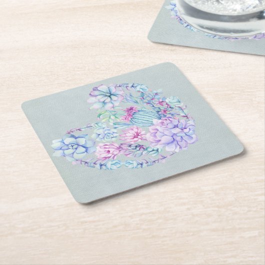 Waterverf Succulent Heart Kartonnen Onderzetters (Schuin)