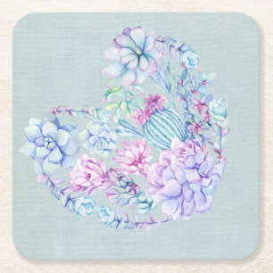 Waterverf Succulent Heart Kartonnen Onderzetters