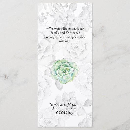 waterverf succulent huwelijksmenu programmakaart (Achterkant)