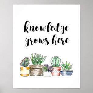 Waterverf Succulent "Kennis groeit hier" Poster