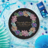 Waterverf Succulent Krans zwart Bruiloft Papieren Bordje (Feest)