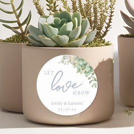 Waterverf Succulent Laat Liefde Grow Bruiloft Favo Ronde Sticker