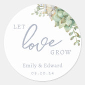 Waterverf Succulent Laat Liefde Grow Bruiloft Favo Ronde Sticker (Voorkant)