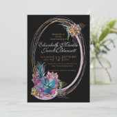Waterverf Succulent, paarse zwarte virtual Wedding Kaart (Staand voorkant)