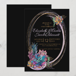 Waterverf Succulent, paarse zwarte virtual Wedding Kaart