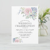 Waterverf Succulent Pastel Floral Wedding Kaart (Staand voorkant)